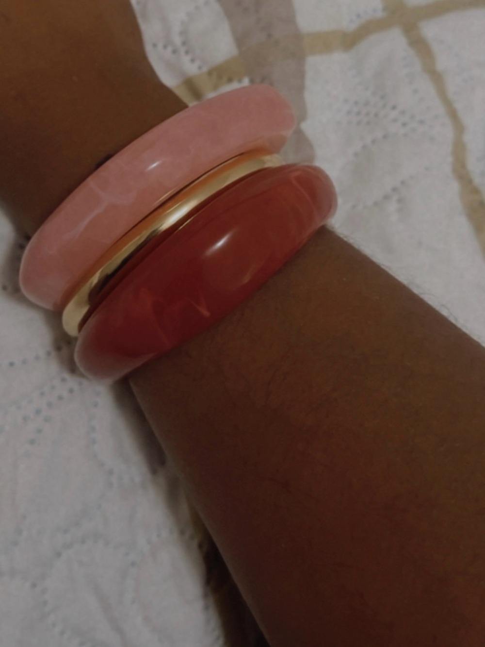 Stacked Pink and Coral Resin Bangle Bracelet Set